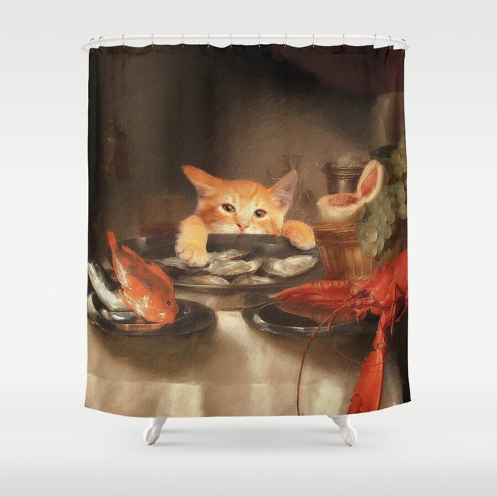 CAT DINNER Shower Curtain Gallery Image 1