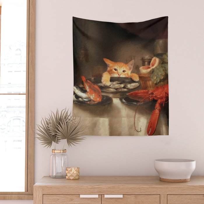 CAT DINNER Wall Tapestry Gallery Image 2