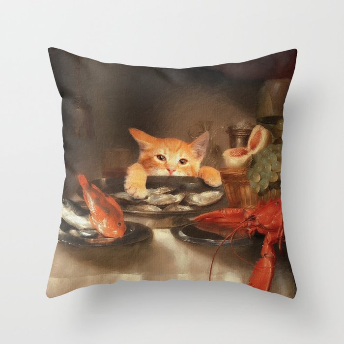 CAT DINNER Throw Pillow Gallery Image 6