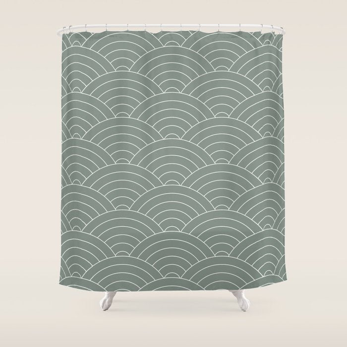 Waves (Linen Green) Shower Curtain Gallery Image 1