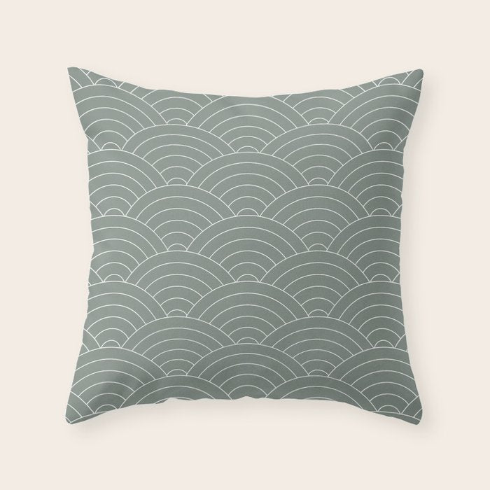 Waves (Linen Green) Throw Pillow Gallery Image 6