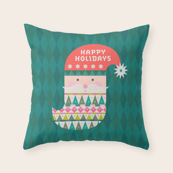 Happy Holidays Santa Claus Throw Pillow Gallery Image 1