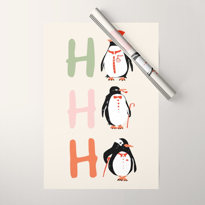 HoHoHo Festive Penguins Wrapping Paper Gallery Image 1