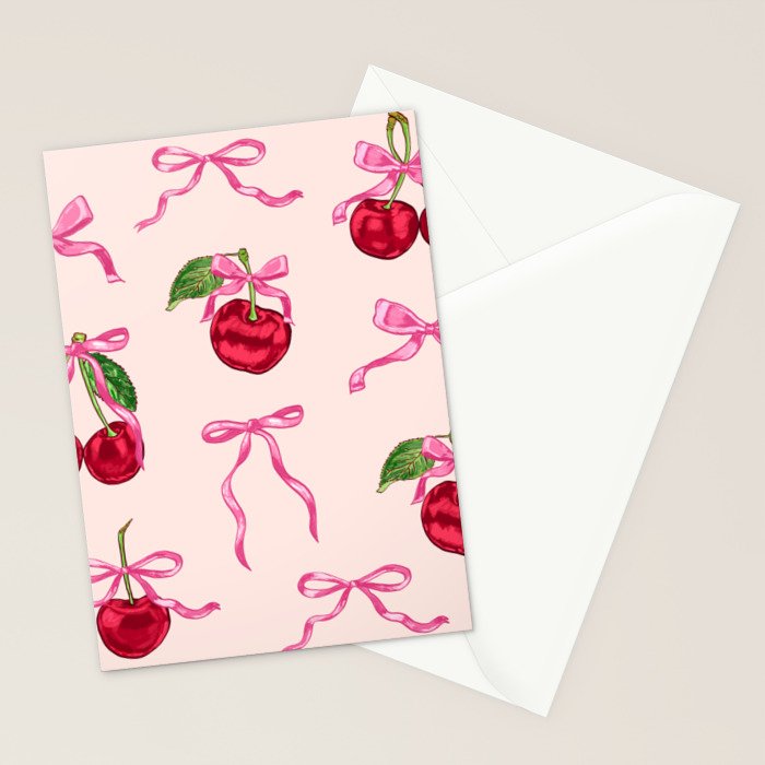 Cherries & Bow Coquette Pack Stationery Card Gallery Image 2