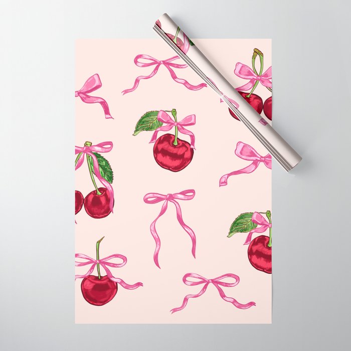 Cherries & Bow Coquette Pack Wrapping Paper Gallery Image 1