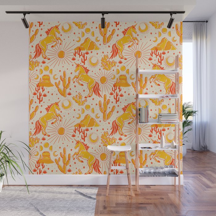 Desert Unicorn - yellow and red-orange Wall Mural Gallery Image 1