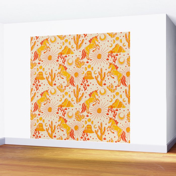 Desert Unicorn - yellow and red-orange Wall Mural Gallery Image 2