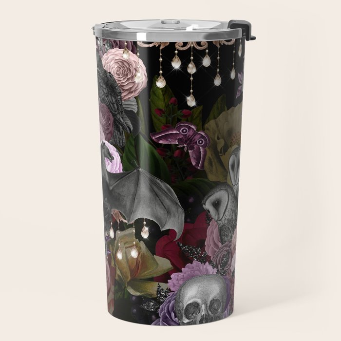 Vintage Floral Gothic and Bat Halloween Travel Mug Gallery Image 2