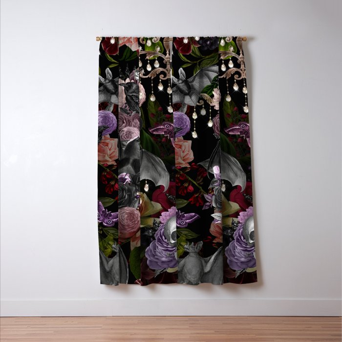Vintage Floral Gothic and Bat Halloween Window Curtain Gallery Image 3