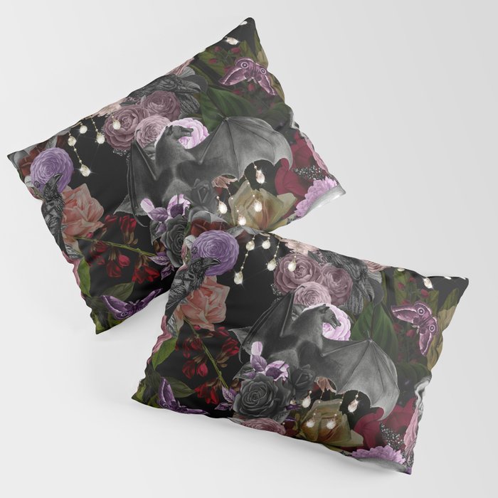 Vintage Floral Gothic and Bat Halloween Pillow Sham Gallery Image 3