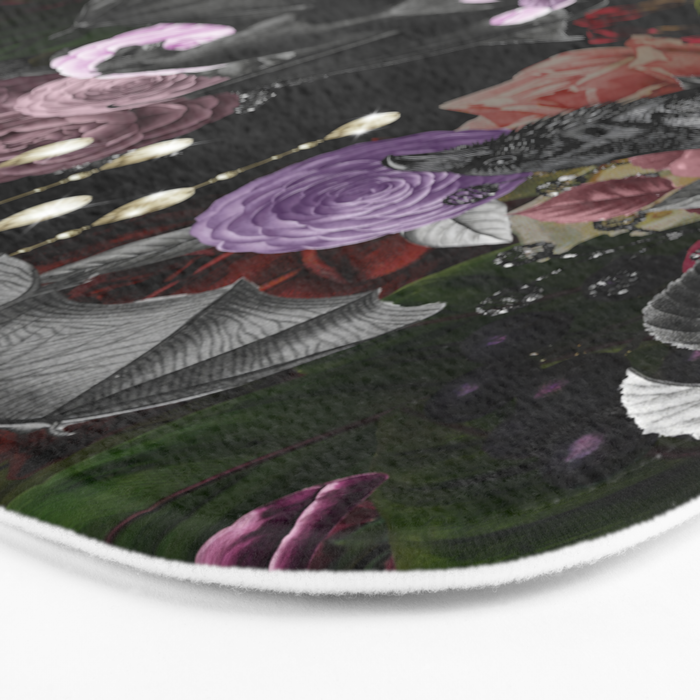 Vintage Floral Gothic and Bat Halloween Bath Mat Gallery Image 3