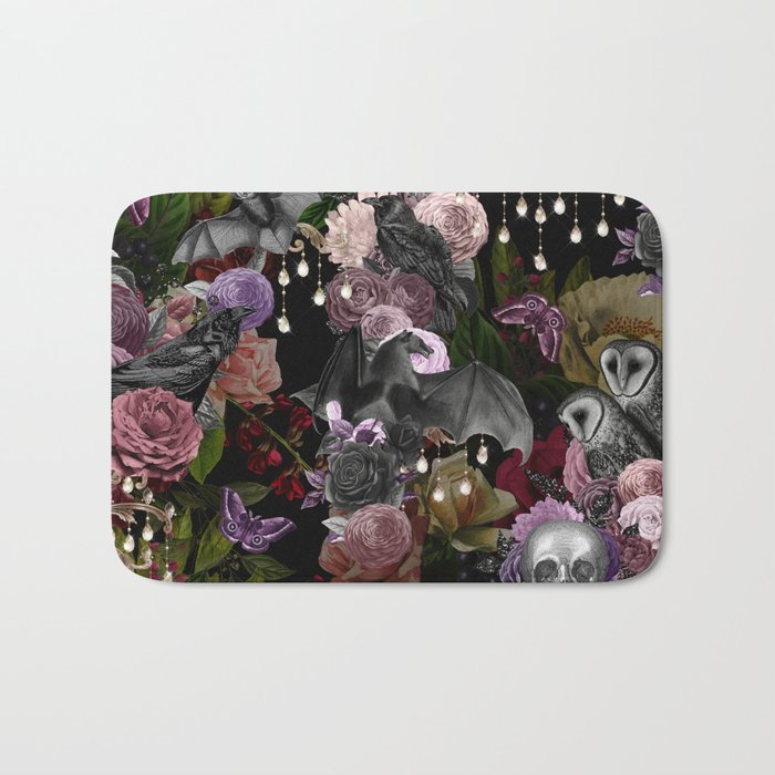 Vintage Floral Gothic and Bat Halloween Bath Mat Gallery Image 1