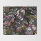 Vintage Floral Gothic and Bat Halloween Throw Blanket Gallery Image 2