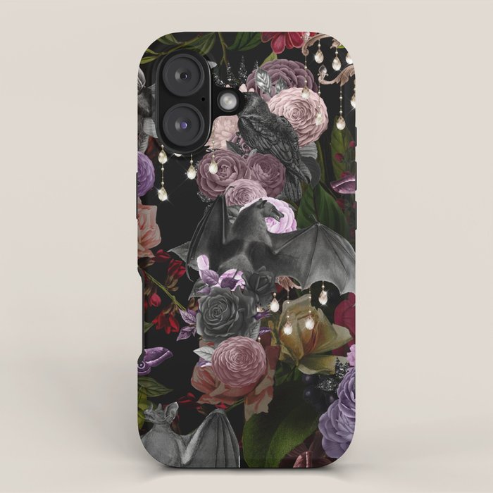Vintage Floral Gothic and Bat Halloween iPhone Case Gallery Image 1