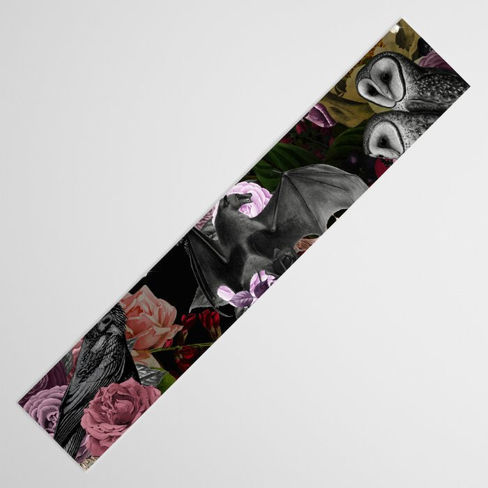 Vintage Floral Gothic and Bat Halloween Table Runner Gallery Image 3