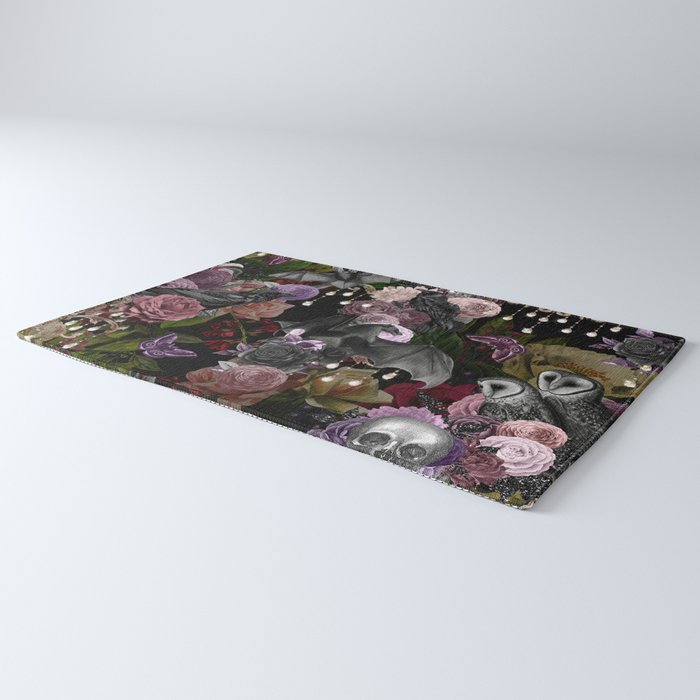Vintage Floral Gothic and Bat Halloween Rug Gallery Image 3