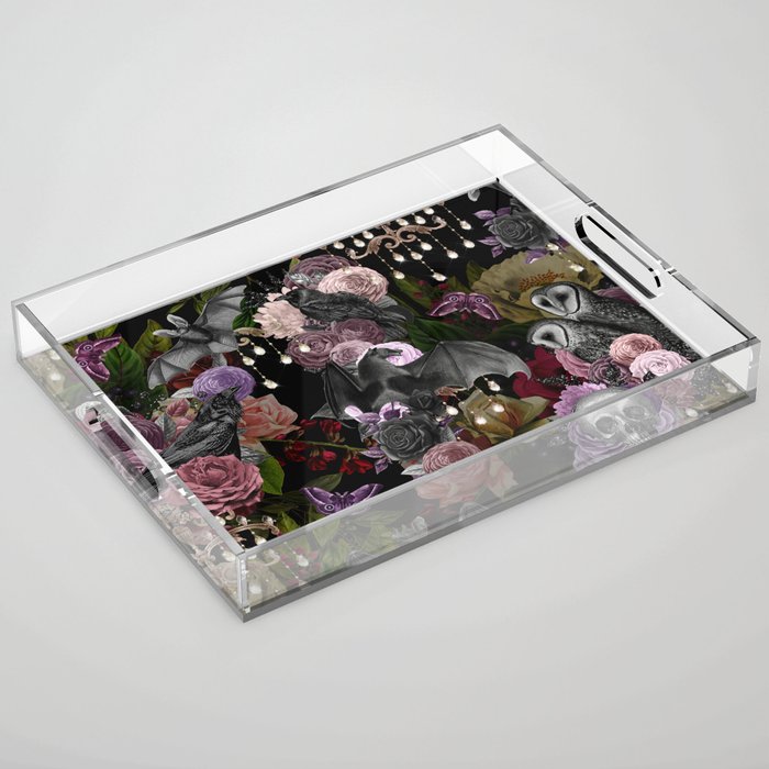 Vintage Floral Gothic and Bat Halloween Acrylic Tray Gallery Image 1