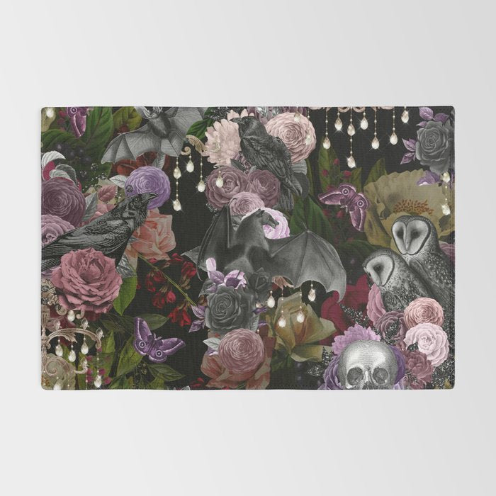 Vintage Floral Gothic and Bat Halloween Rug Gallery Image 2