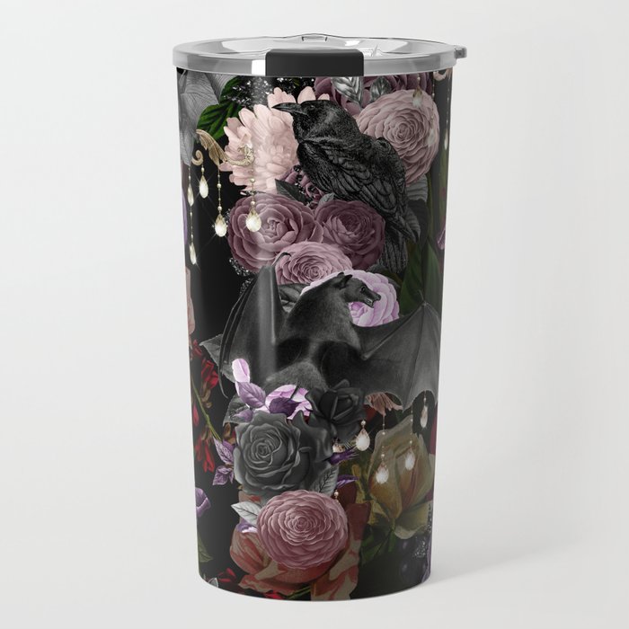 Vintage Floral Gothic and Bat Halloween Travel Mug Gallery Image 1