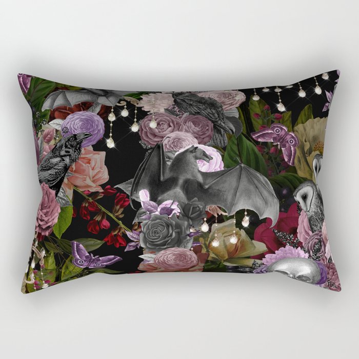 Vintage Floral Gothic and Bat Halloween Rectangular Pillow Gallery Image 2
