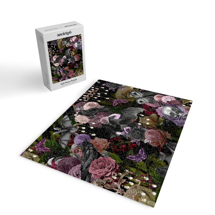 Vintage Floral Gothic and Bat Halloween Jigsaw Puzzle Gallery Image 2
