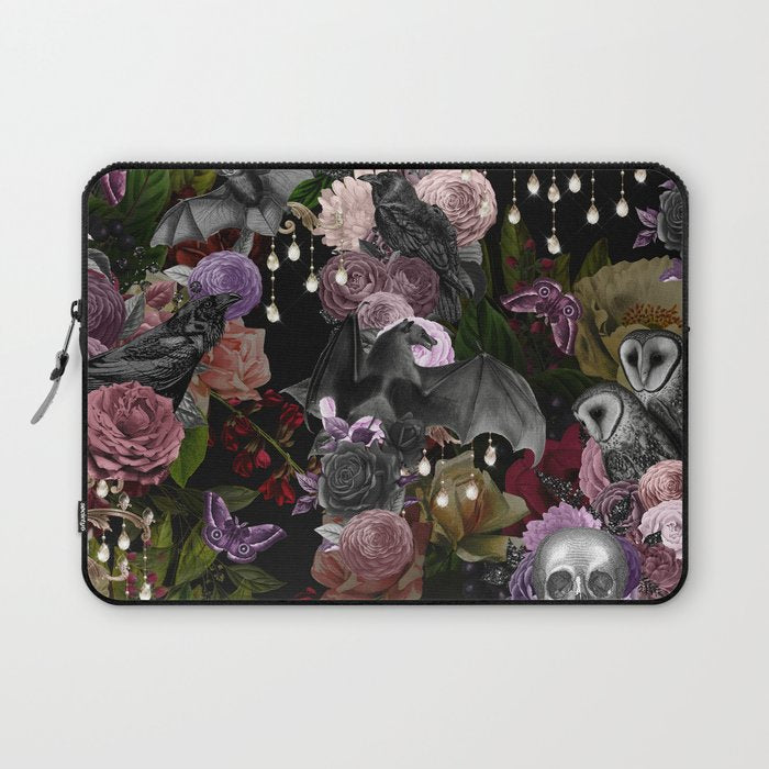 Vintage Floral Gothic and Bat Halloween Laptop Sleeve Gallery Image 1
