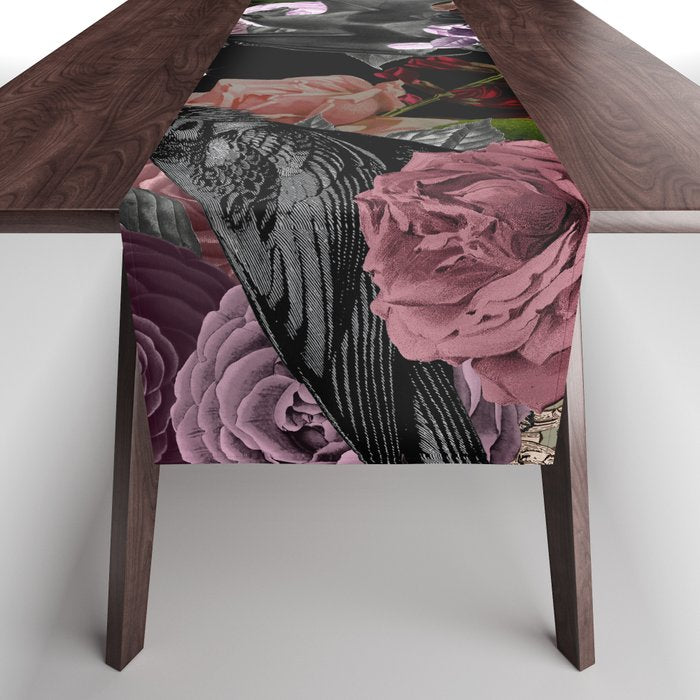 Vintage Floral Gothic and Bat Halloween Table Runner Gallery Image 1