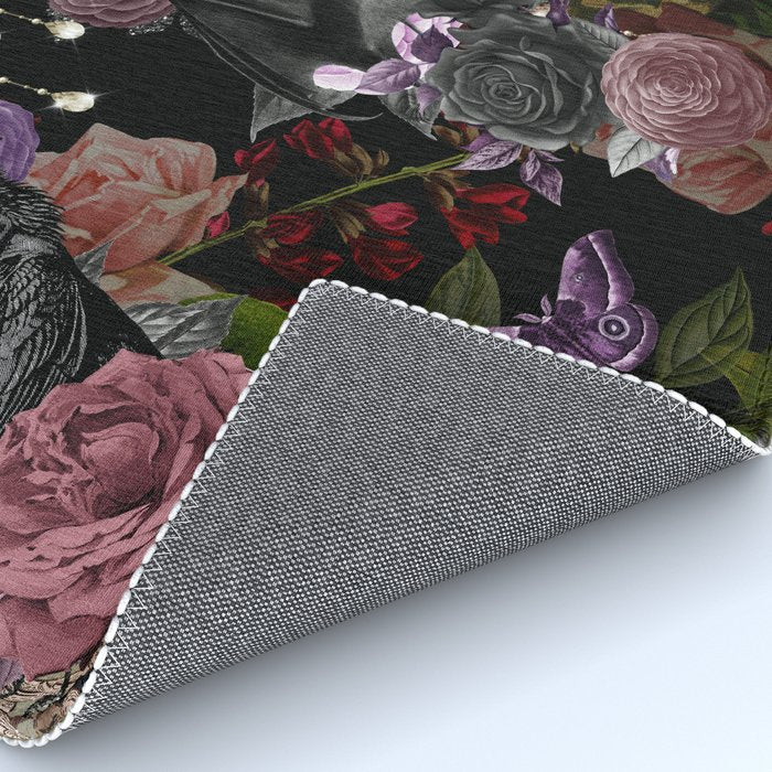 Vintage Floral Gothic and Bat Halloween Rug Gallery Image 4