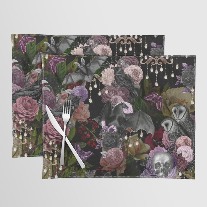 Vintage Floral Gothic and Bat Halloween Placemat Gallery Image 1