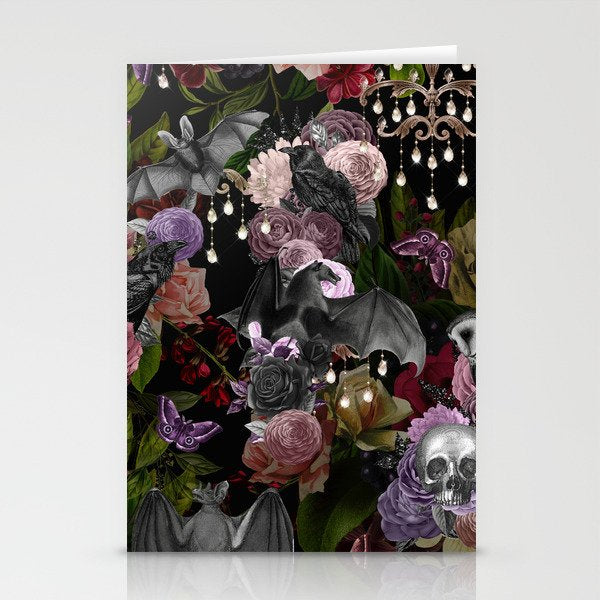 Vintage Floral Gothic and Bat Halloween Stationery Card Gallery Image 2