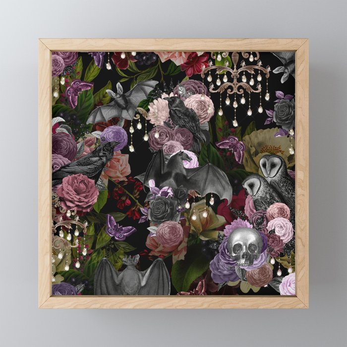 Vintage Floral Gothic and Bat Halloween Mini Art Print Gallery Image 1