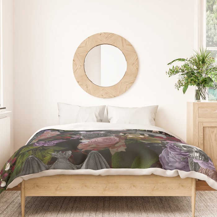 Vintage Floral Gothic and Bat Halloween Duvet Cover Gallery Image 3