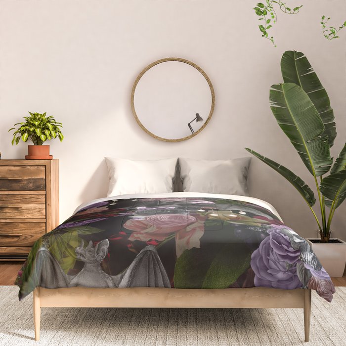 Vintage Floral Gothic and Bat Halloween Comforter Gallery Image 3