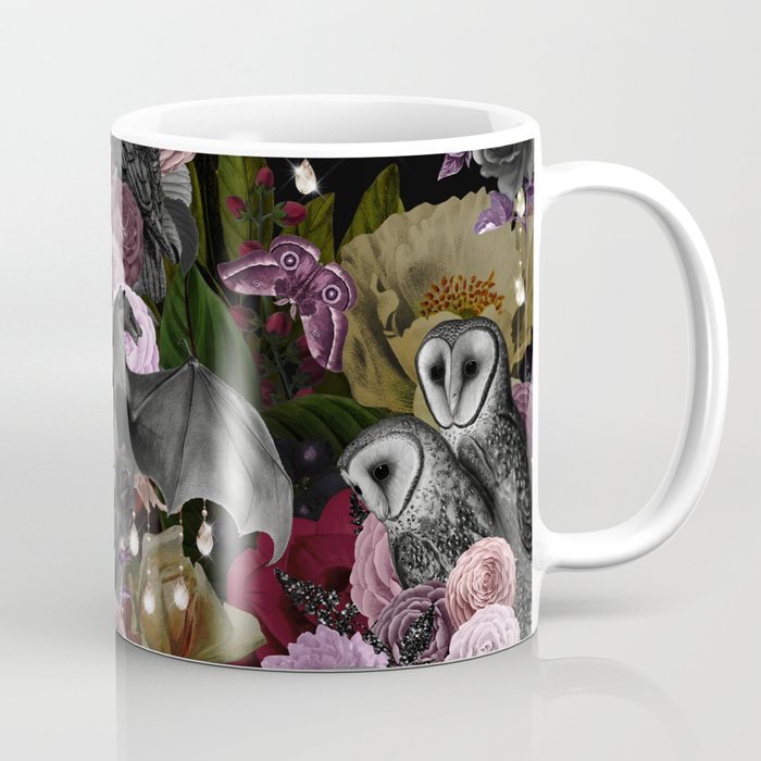 Vintage Floral Gothic and Bat Halloween Coffee Mug Gallery Image 1