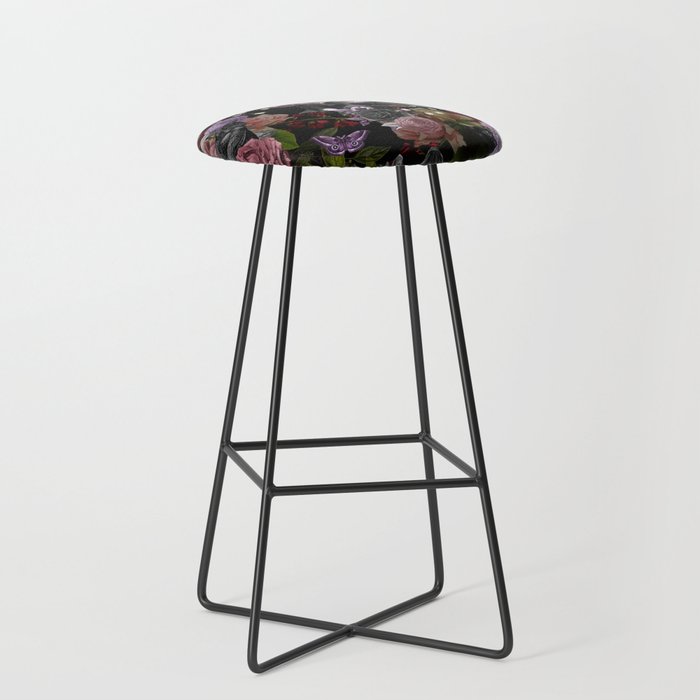 Vintage Floral Gothic And Bat Halloween Stool