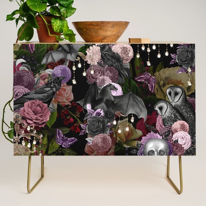 Vintage Floral Gothic and Bat Halloween Credenza Gallery Image 1