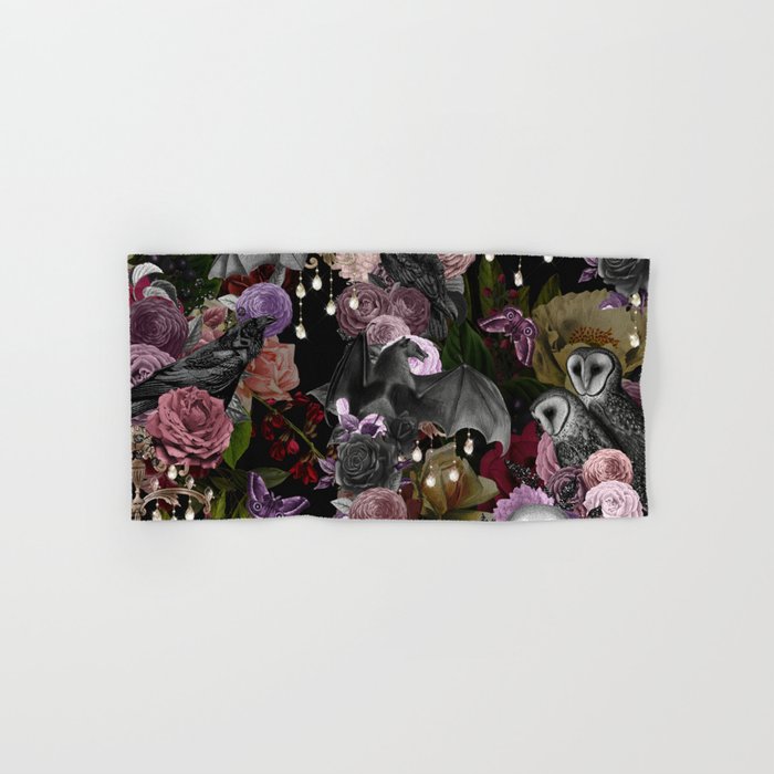 Vintage Floral Gothic and Bat Halloween Bath Towel Gallery Image 1