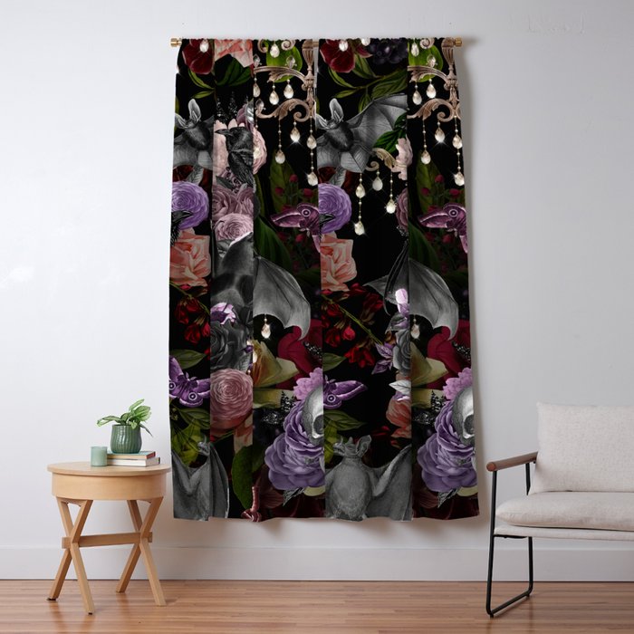 Vintage Floral Gothic and Bat Halloween Window Curtain Gallery Image 5