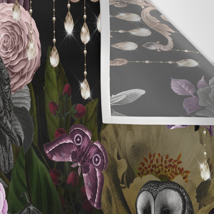 Vintage Floral Gothic and Bat Halloween Wall Tapestry Gallery Image 3