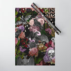 Vintage Floral Gothic and Bat Halloween Wrapping Paper Gallery Image 1