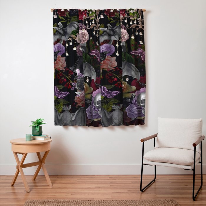Vintage Floral Gothic and Bat Halloween Window Curtain Gallery Image 7