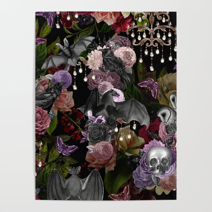 Vintage Floral Gothic and Bat Halloween Poster Gallery Image 4