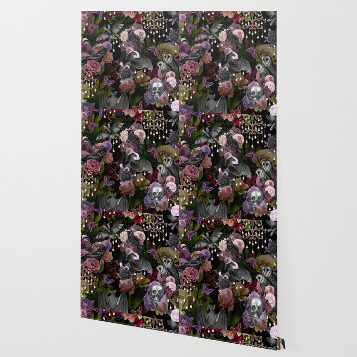 Vintage Floral Gothic and Bat Halloween Wallpaper Gallery Image 2