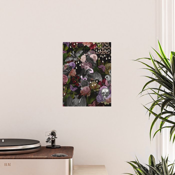 Vintage Floral Gothic and Bat Halloween Poster Gallery Image 2