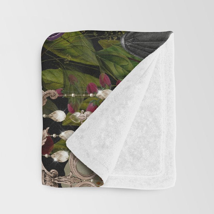 Vintage Floral Gothic and Bat Halloween Throw Blanket Gallery Image 3