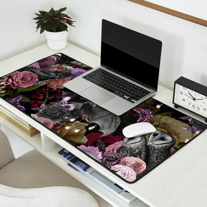 Vintage Floral Gothic and Bat Halloween Desk Mat Gallery Image 2
