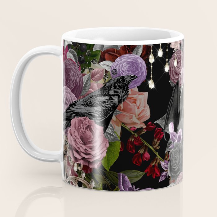 Vintage Floral Gothic and Bat Halloween Coffee Mug Gallery Image 3