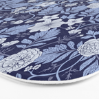 Light Blue, Cobalt Blue, & White Floral Pattern Bath Mat Gallery Image 3