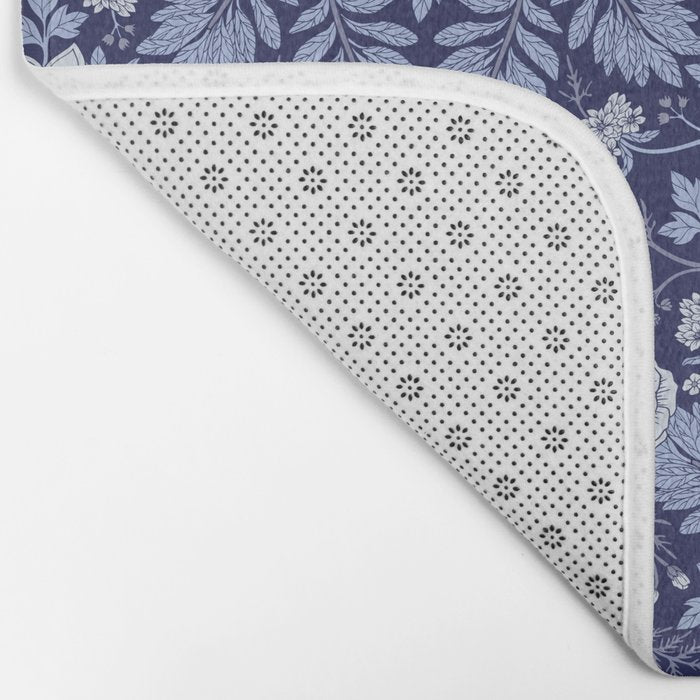 Light Blue, Cobalt Blue, & White Floral Pattern Bath Mat Gallery Image 2