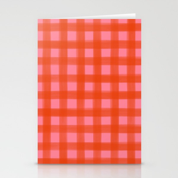 Watercolor Gingham - pink and tomato Stationery Card Gallery Image 2